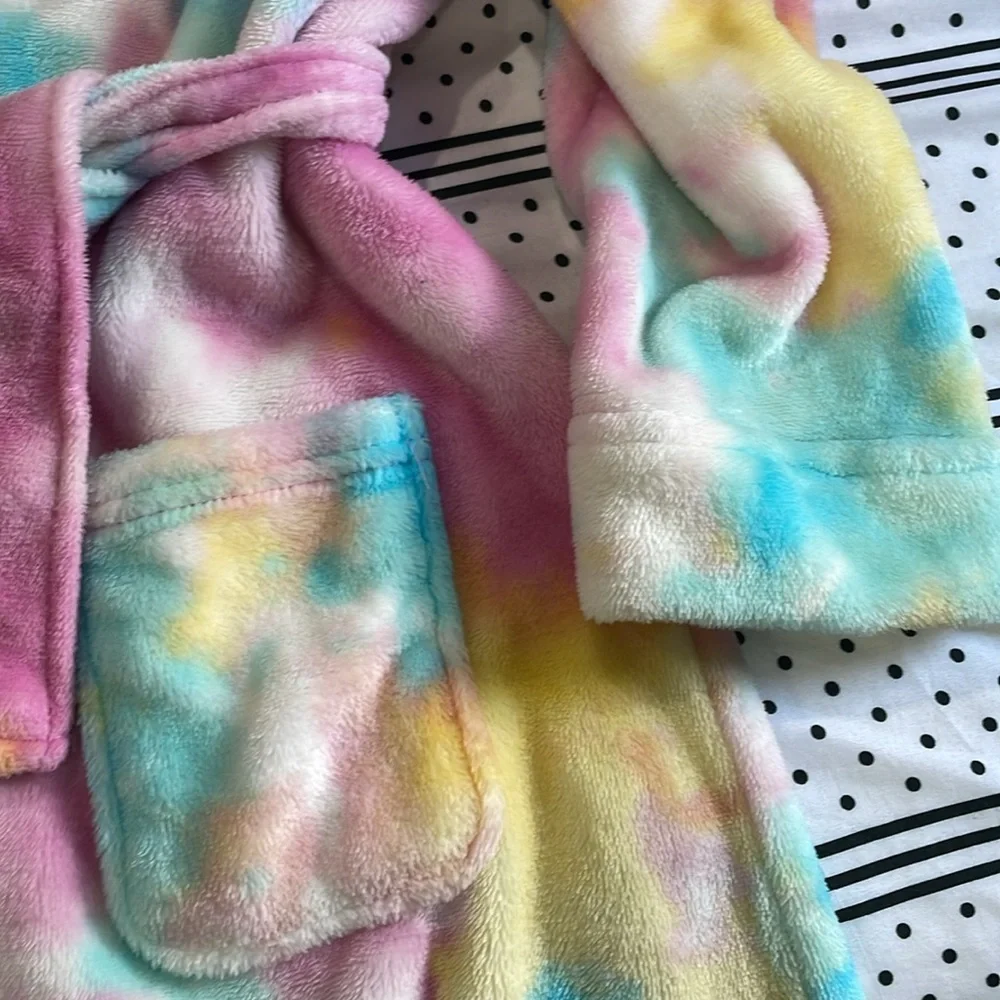 Cuddl Duds Unicorn tie dyed Pink Turquoise soft Robe